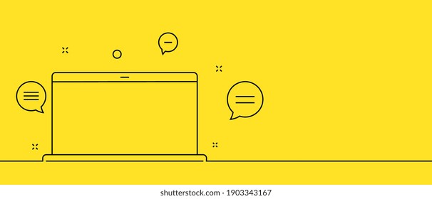Concept of virtual messaging on laptop screen, online call. Vector illustration of messaging, flat style. Laptop with icons of new messages.
