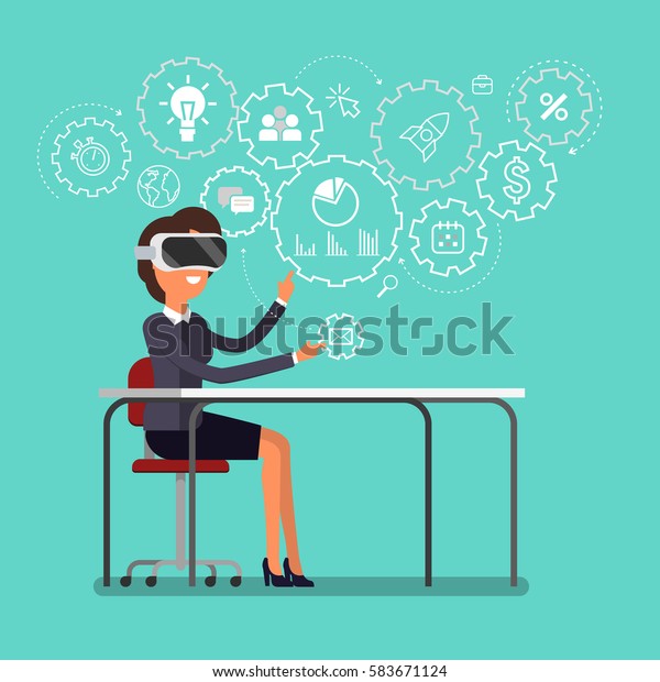 Concept Virtual Reality Cartoon Business Woman Stock