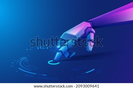 concept of virtual reality technology or artificial intelligence technology, graphic of robot hand using futuristic interface