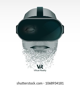 concept of virtual reality technology, graphic of dotted head wearing vr glasses