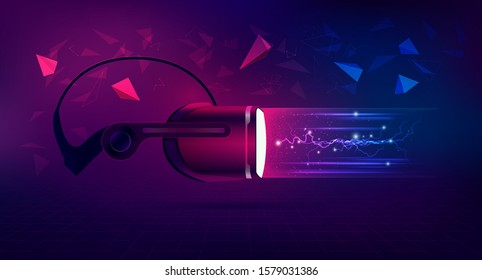 concept of virtual reality technology, VR glasses with digital hologram elements