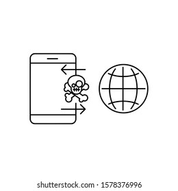 Concept Of Virus Or Malicious Cyber Attack. Outline Thin Line Flat Illustration. Isolated On White Background.  
