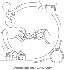 Concept visualization line icon drawing of business infographics
