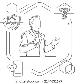 Concept visualization line icon drawing of healthcare and wellness infographics