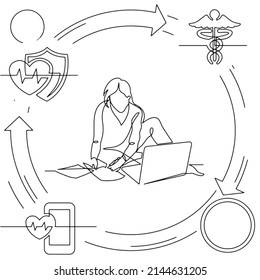 Concept visualization line icon drawing of healthcare and wellness infographics