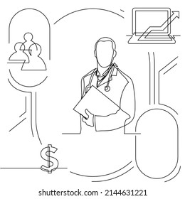 Concept visualization line icon drawing of healthcare and wellness infographics