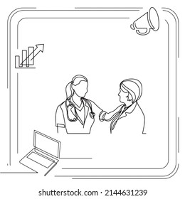 Concept visualization line icon drawing of healthcare and wellness infographics
