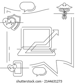 Concept visualization line icon drawing of healthcare and wellness infographics
