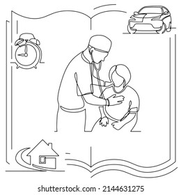 Concept visualization line icon drawing of healthcare and wellness infographics