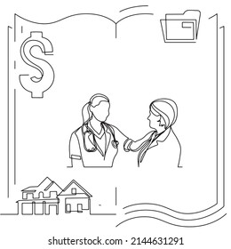 Concept visualization line icon drawing of healthcare and wellness infographics