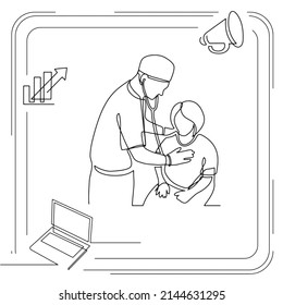 Concept visualization line icon drawing of healthcare and wellness infographics