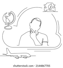 Concept visualization line icon drawing of lifestyle travel vacation planning