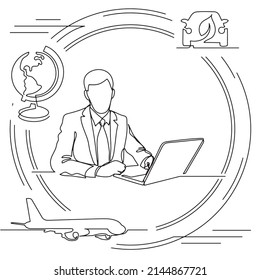 Concept visualization line icon drawing of lifestyle travel vacation planning