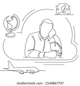 Concept visualization line icon drawing of lifestyle travel vacation planning