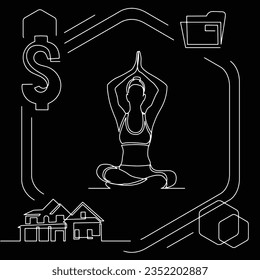 Concept visualization line icon drawing of lifestyle work life family balance for woman