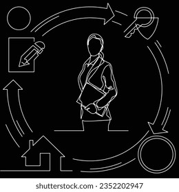 Concept visualization line icon drawing of business infographics