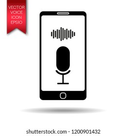 Concept of voice recognition. Sound wave with microphone icon.