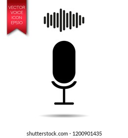 Concept of voice recognition. Sound wave with microphone icon.
