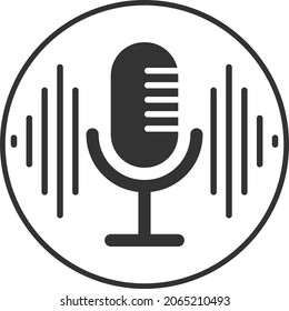 Concept of voice recognition. Sound wave with imitation of voice, sound and microphone icon. Vector illustration