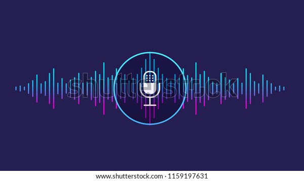 Concept of voice recognition. Sound wave\
with imitation of voice, sound and microphone\
icon.