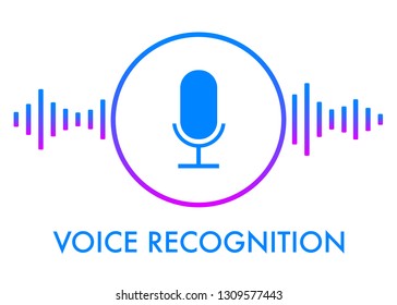 Concept of voice recognition technology flat design icon. Sound wave on the white background with imitation of voice, sound and microphone icon.