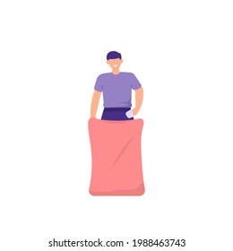the concept of a volunteer, environmental janitor, cleaner, scavenger. illustration of a man putting garbage into a plastic bag to keep the environment clean. Throw garbage in its place. vector design