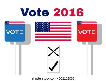  The concept of voting Presidential election 2016 USA, signboard with the word Vote on paper Blue and Red on abstract background, Vector illustration.