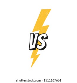 Concept VS. Fight. Versus sign with lightning bolt isolated on white background for battle, sport, competition, contest, match game. Vector illustration.