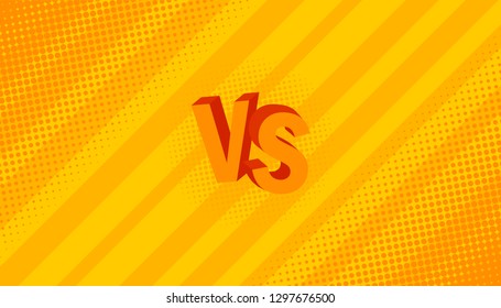Concept VS. Versus. Fight. Yellow retro background comics style design with halftone, lightning. Modern flat style vector illustration.