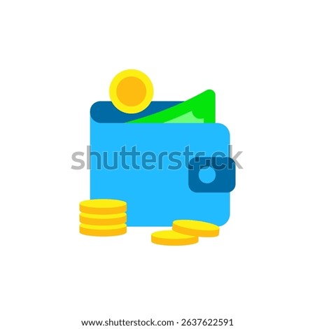 Concept of wallet full money and coins. About wallet, withdrawal, top up, payment, bank, transfer, money. Isolated flat illustration