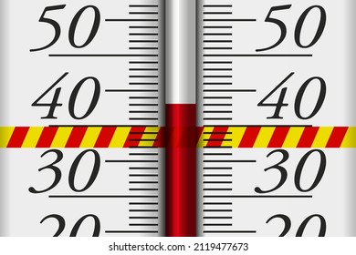 Concept of warming temperatures and climate change with a thermometer that exceeds 40 degrees Celsius.