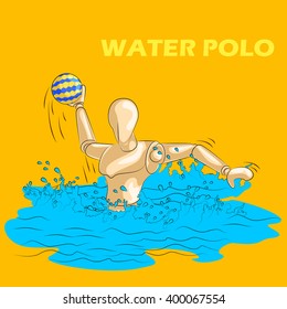 Concept of Water Polo sports with wooden human mannequin. Vector illustration