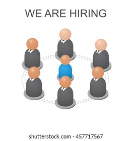 Concept we are hiring you. Isometric abstract group of people. Businessmen and workers jobs. Assistance for unemployed. Isolated on white background. Vector illustration.