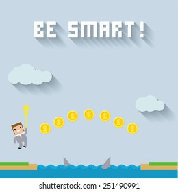 The concept of wealth through the mind. Vector illustration