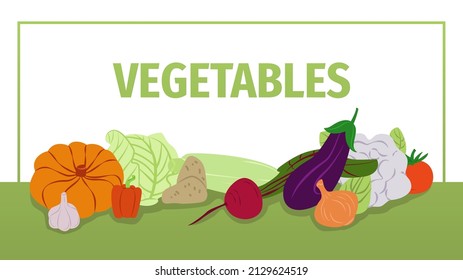El concepto de un banner web con verduras frescas. Diseño de volante, afiche, embalaje. Verduras.