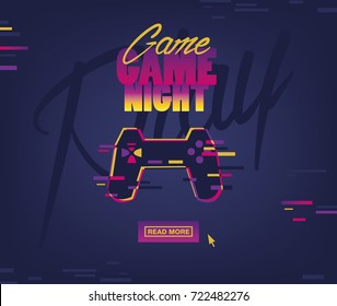 Concept web banner with joystick and sign "GAME NIGHT".  