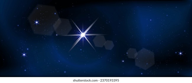 Concept of web banner. Magic color galaxy. Horizontal space background with realistic nebula, stardust and shining stars. Infinite universe and starry night sky.