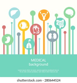 Concept of web banner. Medical background. Flat design icons for medical theme. Human anatomy.