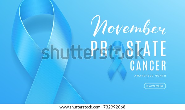 前立腺がんの認知月のウェブバナーのコンセプト 男性医療シンボルテンプレート サテンのリボンと文字の付いた明るい青の背景 ベクターイラスト のベクター画像素材 ロイヤリティフリー