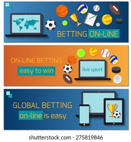 Concept For Web Banner Sports Betting Statistics. Flat Design Icons For Sports Theme. 