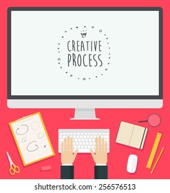 Concept web banners and promotional materials for creative process with blank screen