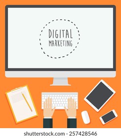 Concept for web banners and promotional materials with blank screen