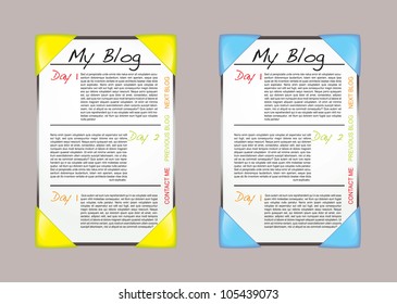 concept for web blog template with yellow or blue corners