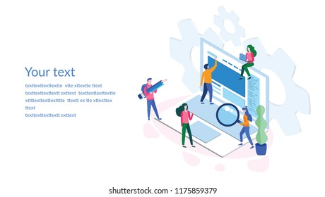 Concept web design development, creative website template, for web page, banner, presentation, social media, documents, cards, posters. Vector illustration business apps, marketing, startup, team work