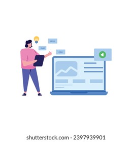 Concept web designer, website page development. The working process. Template landing page for website. Web development, optimization, user experience. Website layout elements, photo, data transfer.