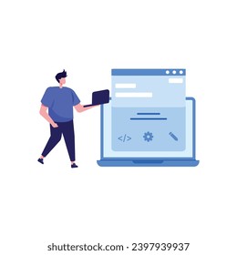 Concept web designer, website page development. The working process. Template landing page for website. Web development, optimization, user experience. Website layout elements, photo, data transfer.