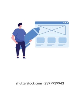 Concept web designer, website page development. The working process. Template landing page for website. Web development, optimization, user experience. Website layout elements, photo, data transfer.