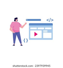 Concept web designer, website page development. The working process. Template landing page for website. Web development, optimization, user experience. Website layout elements, photo, data transfer.