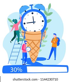 Concept for web page, banner, presentation, social media, documents, cards, posters.Time management concept planning, organization, working time. Loading bar Vector illustration, summer time, hot time