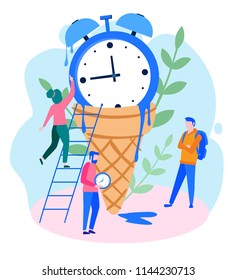 Concept for web page, banner, presentation, social media, documents, cards, posters.Time management concept planning, organization, working time. Loading bar Vector illustration, summer time, hot time